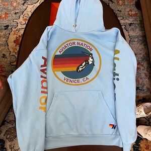 Aviator Nation Sky Blue Hoodie with Rainbow Logo